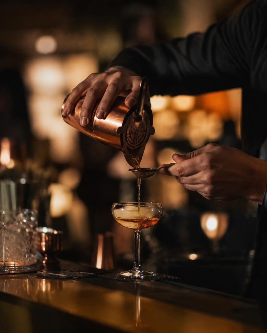 Barkeeper giesst einen Cocktail